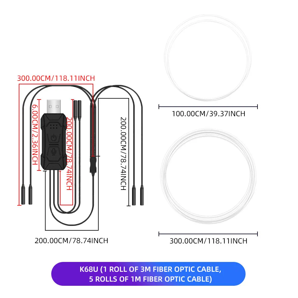 Car RGB LED Ambient Light Strip USB Fiber Optic Atmosphere Car Neon Interior Light Strip Center Console Door Decoration Lamp