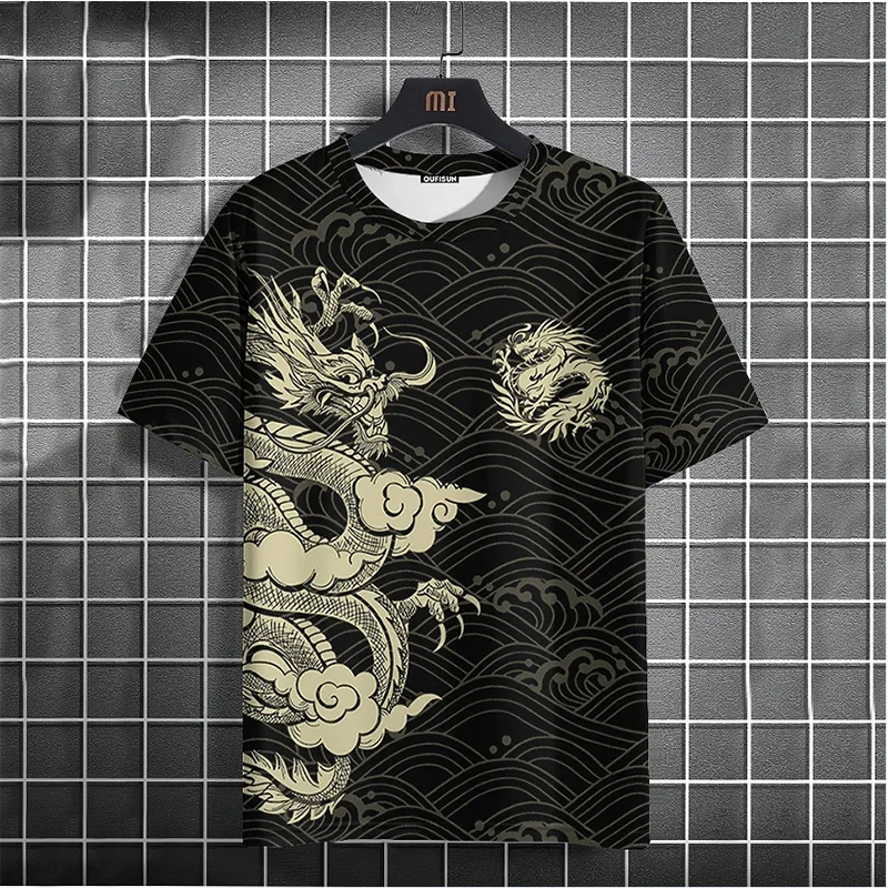 summer Men\'s T Shirt Dragon Design Print Fashion Casual Short Sleeve Tee Daily Street Clothing O-Neck Pullover T-Shirt