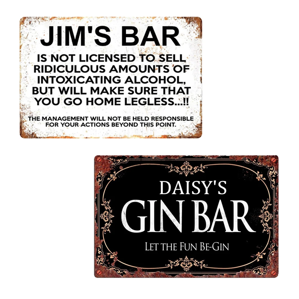 

Personalized GIN BAR Metal Tin Sign, Vintage Your Name Bar Wall Plates for Bar, Cafe Club, Living Room, Customize Decor, WYD6