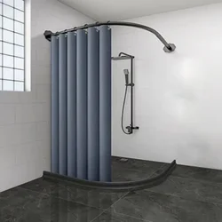 Curved Shower Curtain, L-shaped Telescopic Rod Without Drilling, +Water blocking strip