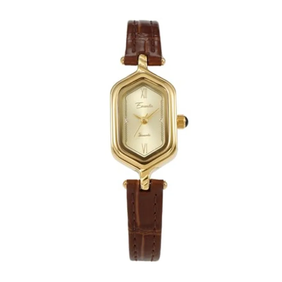 

Gold Vintage Rhinestone Hexagon Analog Quartz Watches for Women Leather Band Ladies Elegant Dainty Bracelet Wristwatch
