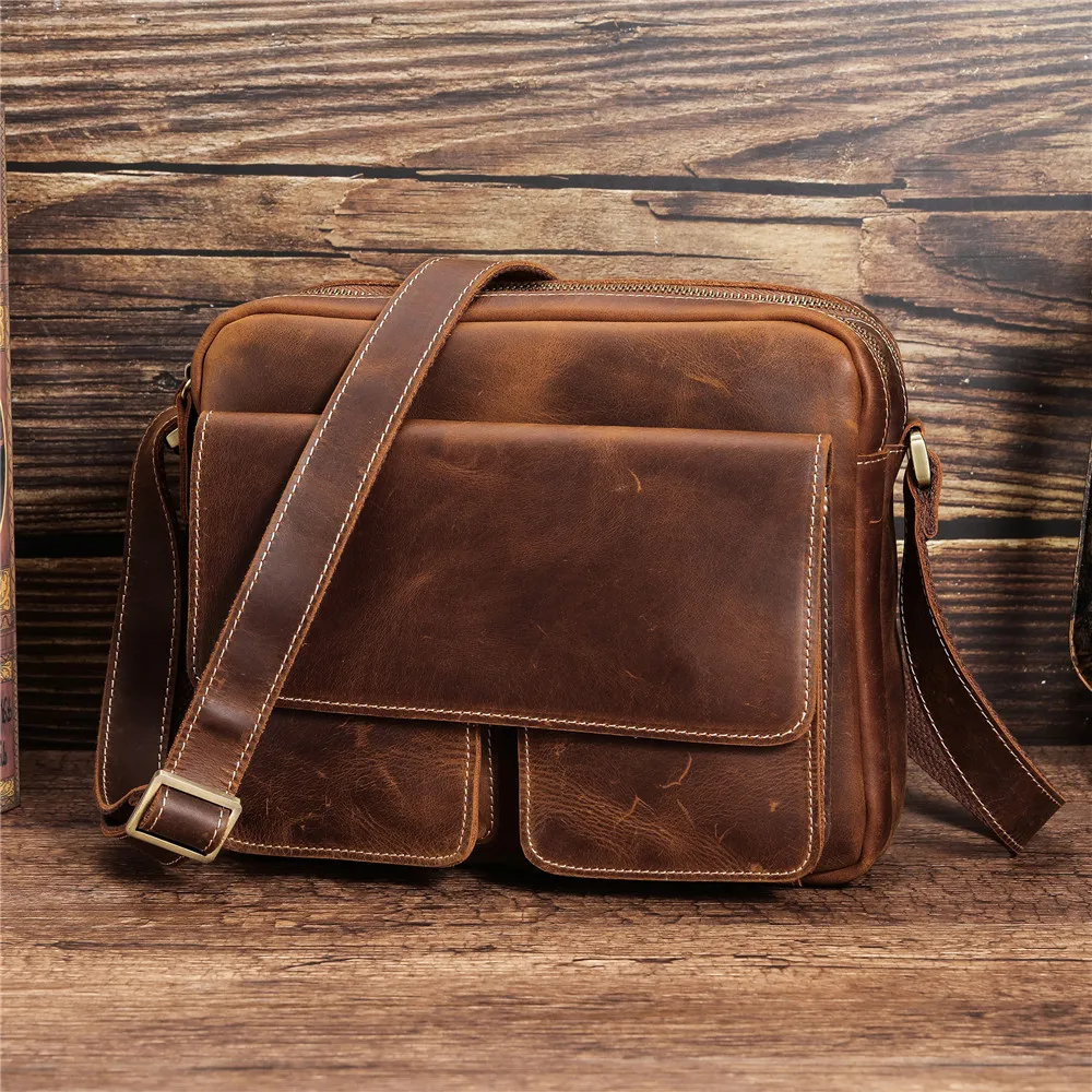 Torba na ramię dla mężczyzn skóra Vintage torba Crossbody kurierska torba biurowa biznesowa torebka Sling Tote Bag poprzeczna dla mężczyzn