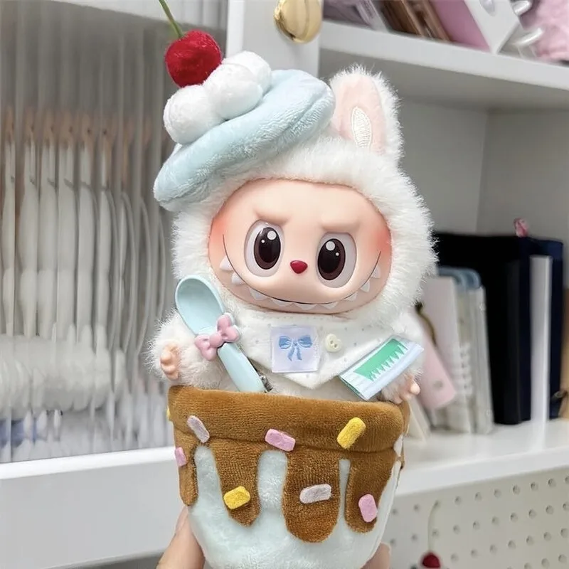

Ice cream hat for labubu clothes cute canvas trendy toy figurine pendant plush doll hat spoon cone cushion bib 123 generations
