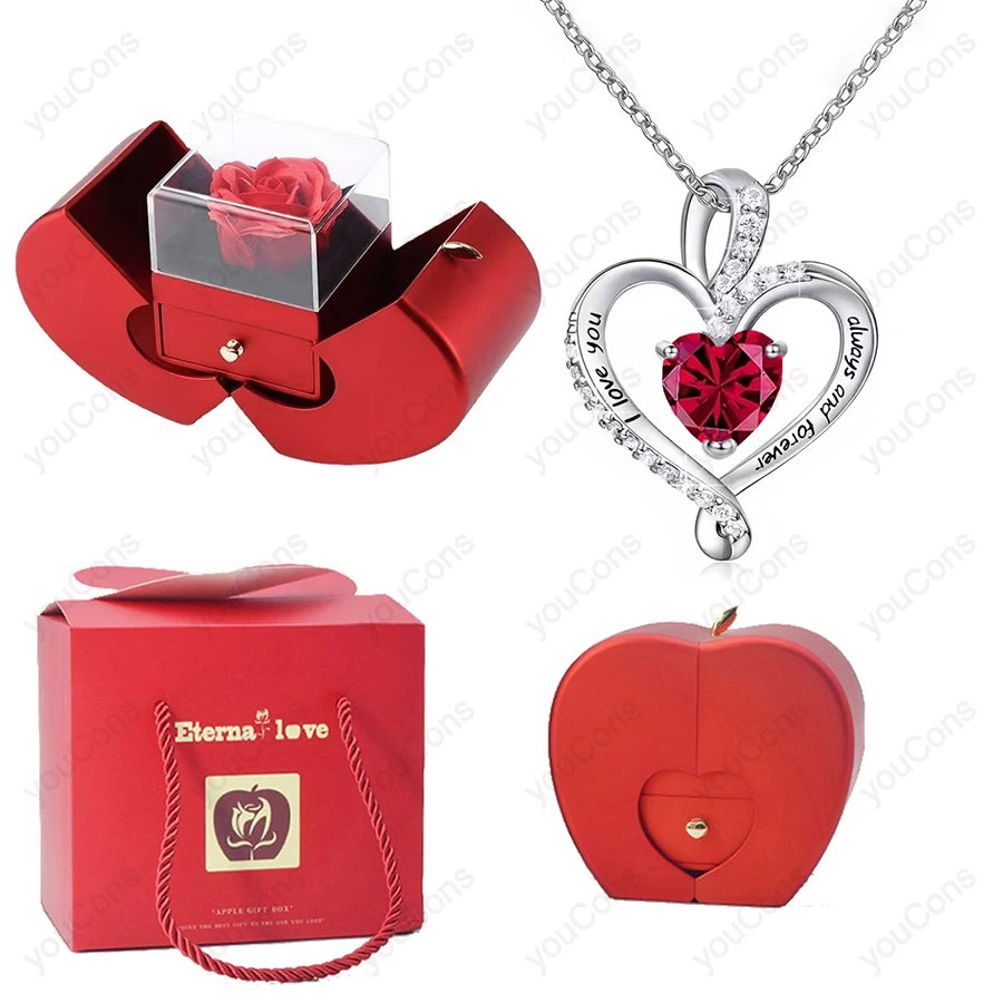 

Heart Zircon Necklace Pendant With Apple Gift Box 2025 New Jewelry Set For Girlfriend Christmas Valentine Anniversary Gift