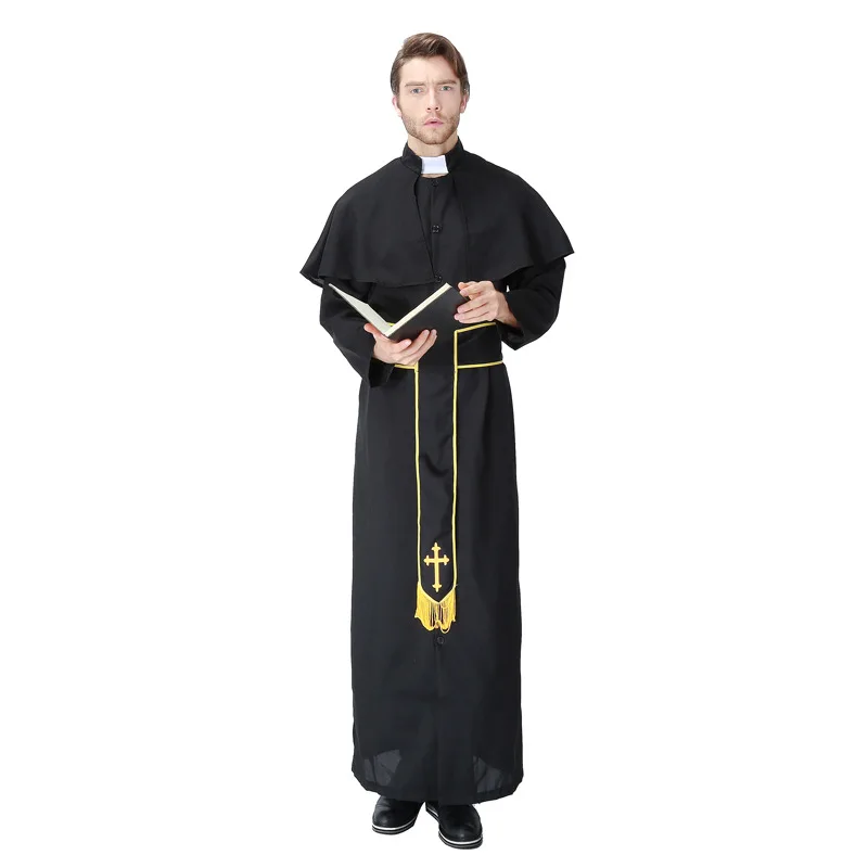 Mittelalter liche schwarze Männer Jesus Frauen Nonne Cosplay Kostüme Missionar Priester Christian Anzüge Drama Geistlicher Erwachsenen Phantasie Karneval Kleid