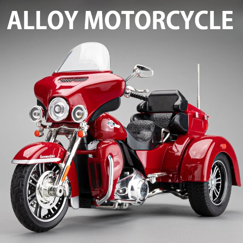 1:9 모터 삼륜차 모델 자동차 장난감 합금 다이캐스트 오토바이 소리와 빛 풀백 충격 흡수 차량 어린이 축제 선물