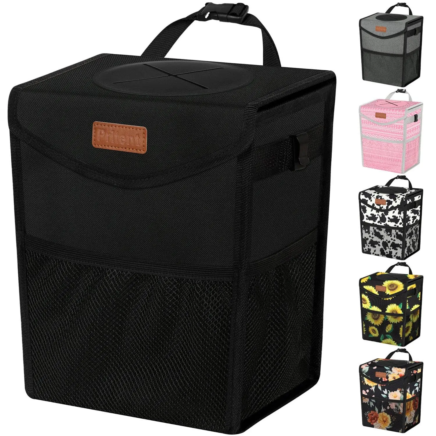 

Leakproof Car Trash Can with Lid, Portable Hanging Garbage Bin for Vehicle Seats and Console, 2.8 Gallons Black