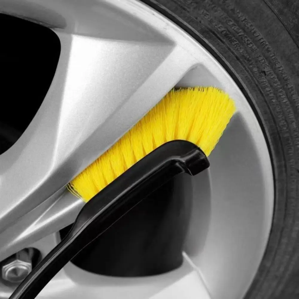 Curved Design Car Wheel Cleaning Brush Flexible Head Powerful Stain Removal Rim Detailing Brush Long Handle