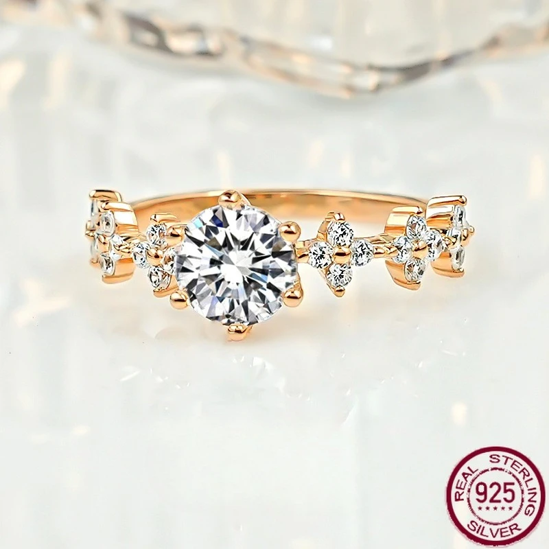 

New Light Luxury Four Leaf Clover S925 Silver Ring with Eight Hearts and Eight Arrows Simple and Versatile Wedding Jewelry