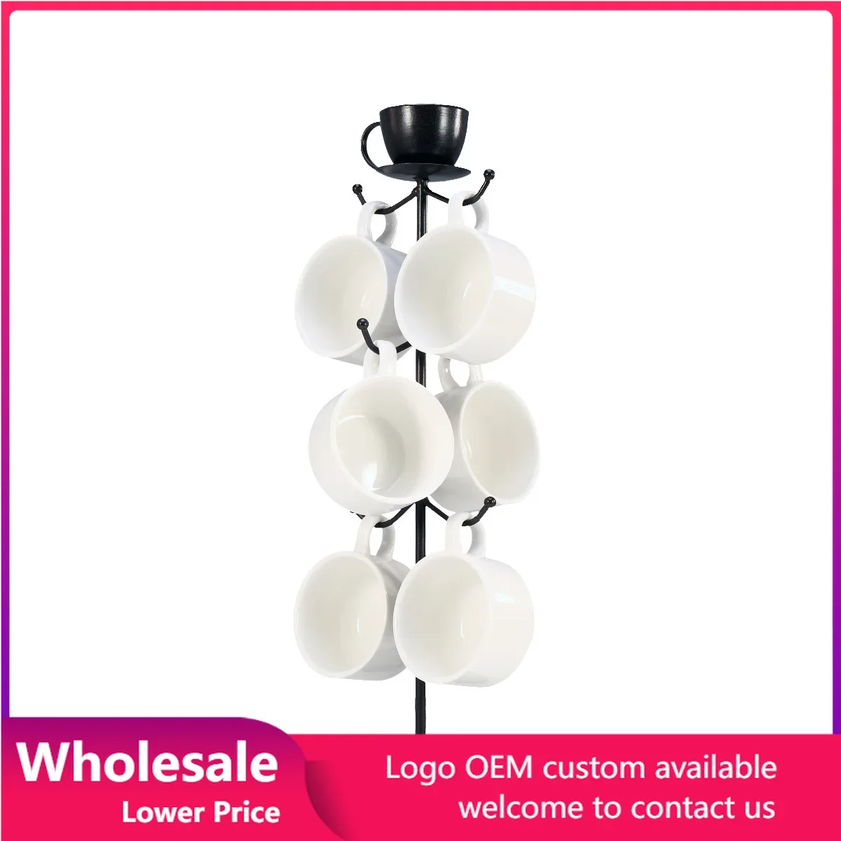 Metal Cup Holder Metal Silver Mug Tree Holder 6 Cups Coffee Tea Glass Cup Rack Storage Stand Home Kitchen Storage