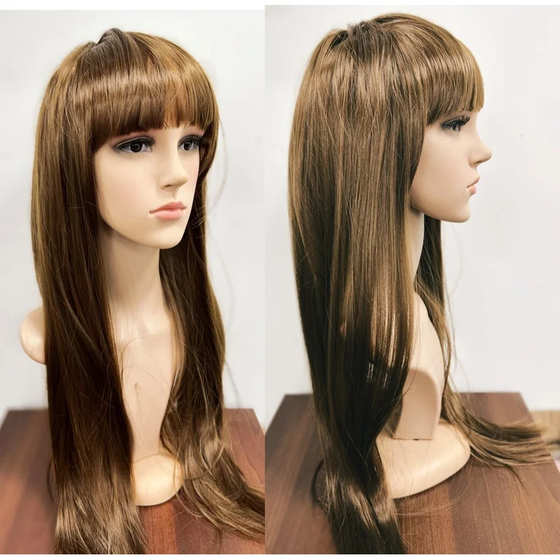 Brown Long Wig with Fringe Cosplay Long Wig Fancy Dress Costume Party