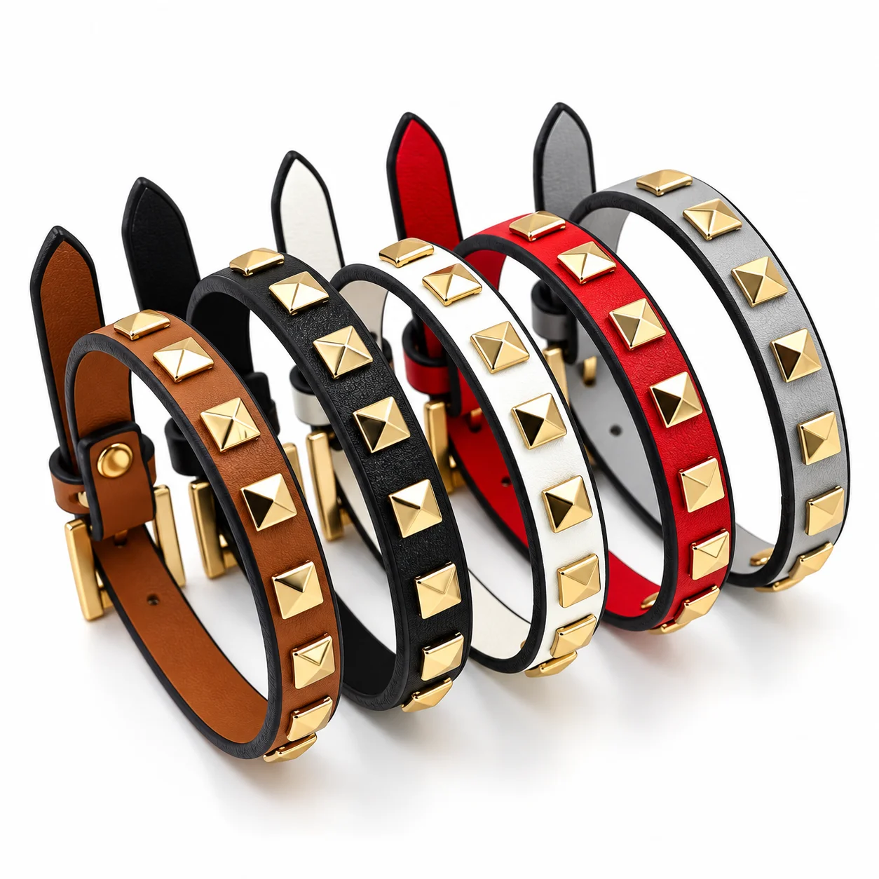 Kirykle 5 Color Charm Leather Bracelets for Women 2020 Fashion Gold Square Rivets Bracelet Party Jewelry Gift Jewelry for Women