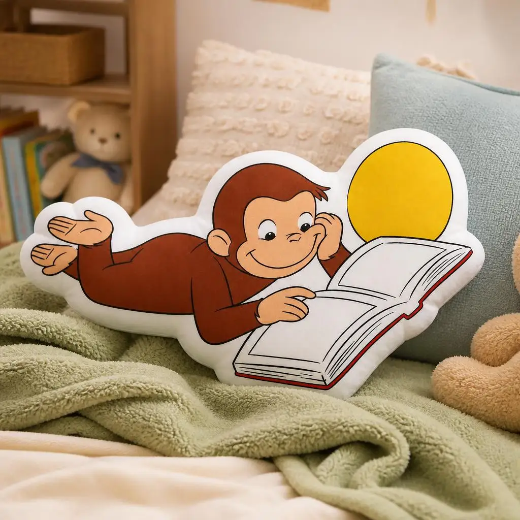 Curious George Monkey Reading Books Plush Pillow Cushion Irregular Stuffed Throw Pillow Home Decor Gift Sofa Bed
