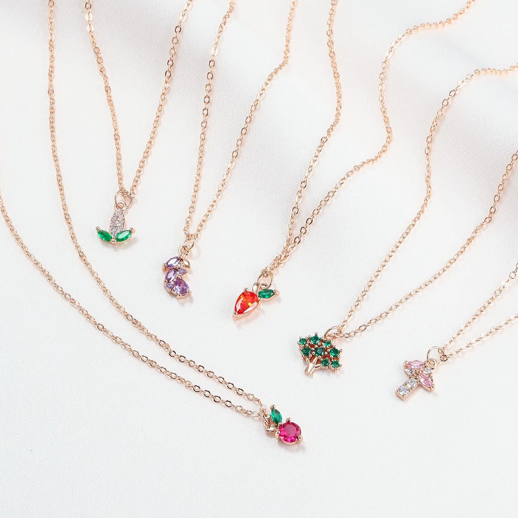 Y2K Ins Jewelry Zircon Colorful Apple Banana Lemon Cherry Watermelon Fruit Necklace For Women Girl Fruit Pendant Necklaces