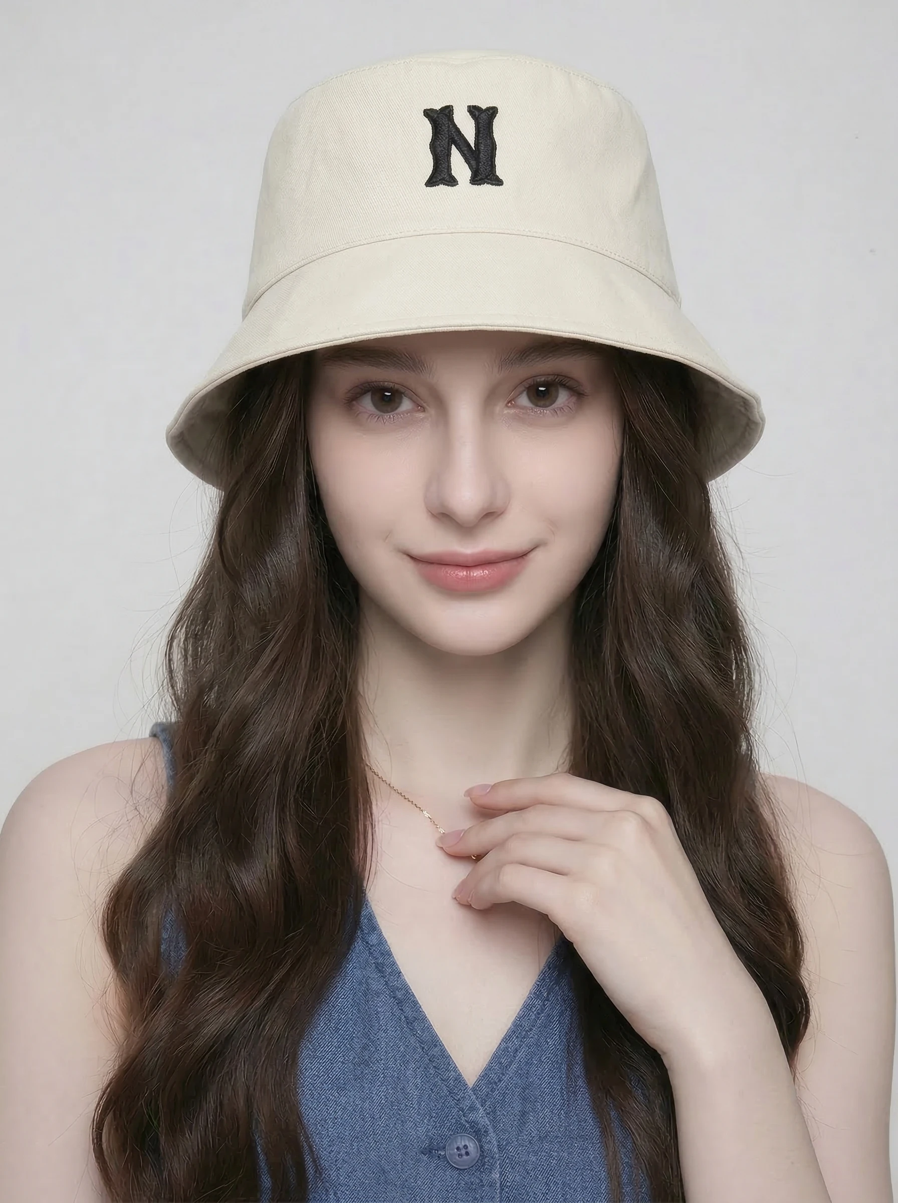 naits-keits-casual-n-letter-embroidery-fisherman-hat-sun-protection-large-head-size-fashionable-wide-brim-cap-spring-cotton