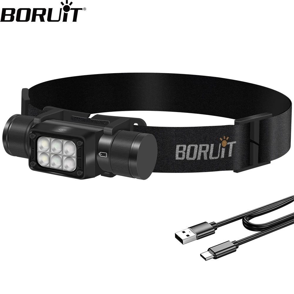 BORUiT HP360 LED Powerful Headlamp Type-C Rechargesble 18650 Headlight Waterproof Camping Fishing Head Torch Emergency Lantern