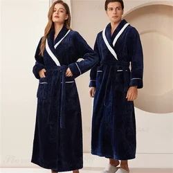 Autumn Winter Warm Coral Fleece Kimono Bathrobe Gown Thicken Flannel Men's Long Robe Home Clothing Sleepwear Loose Nightwear