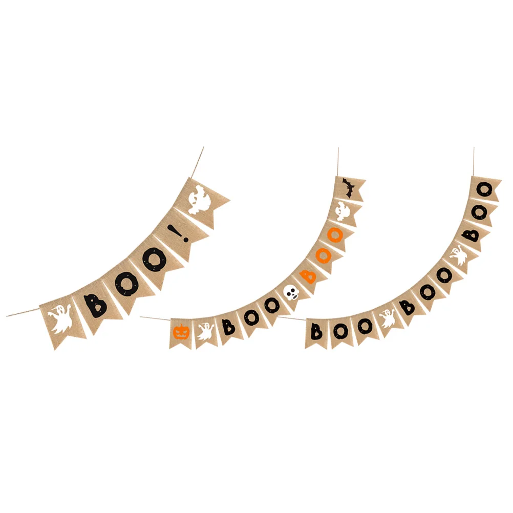

3pcs Halloween Banner Backyard Decoration Party Round Themed Burlap Supply Boo Hanging Garland Festive Ornament Practical