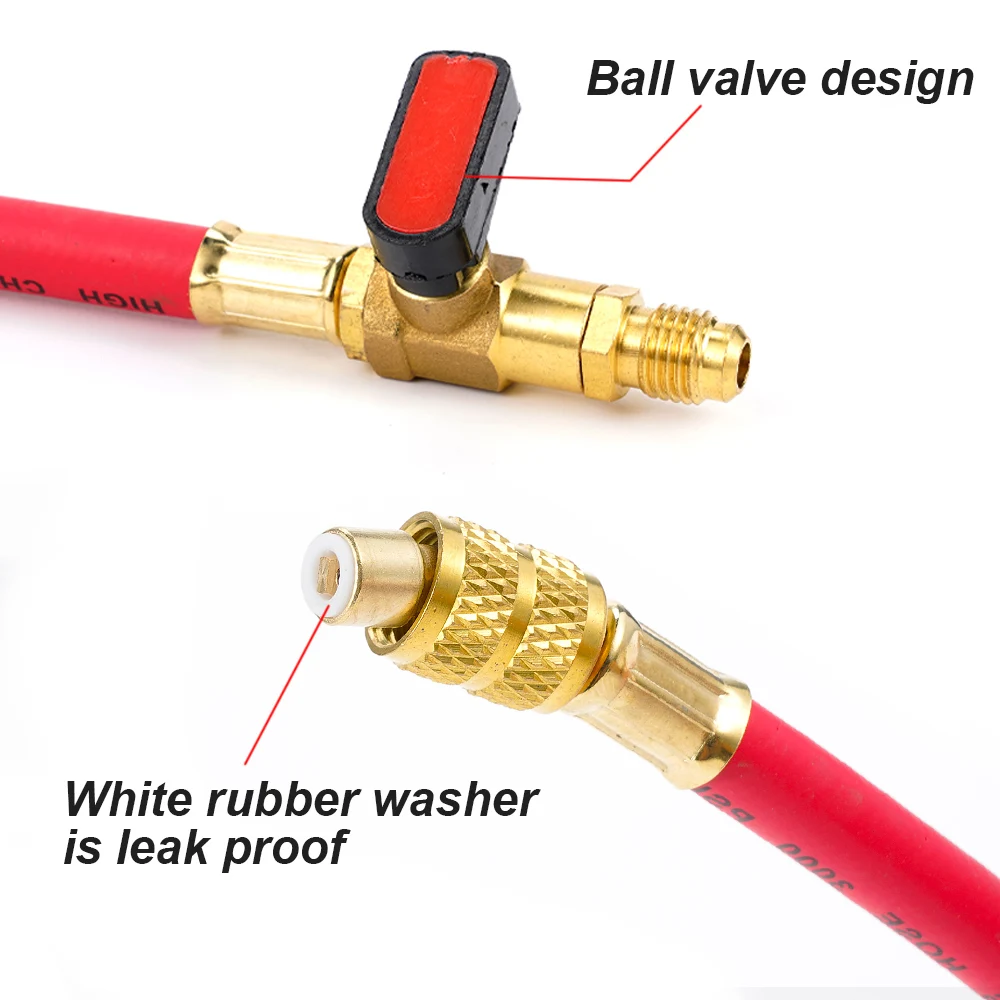 Car Refrigerant Charging Hose with ball valve Tube AC Car Air Conditioning  Charging Manifold Gauge 800-3000PSI 1/4\