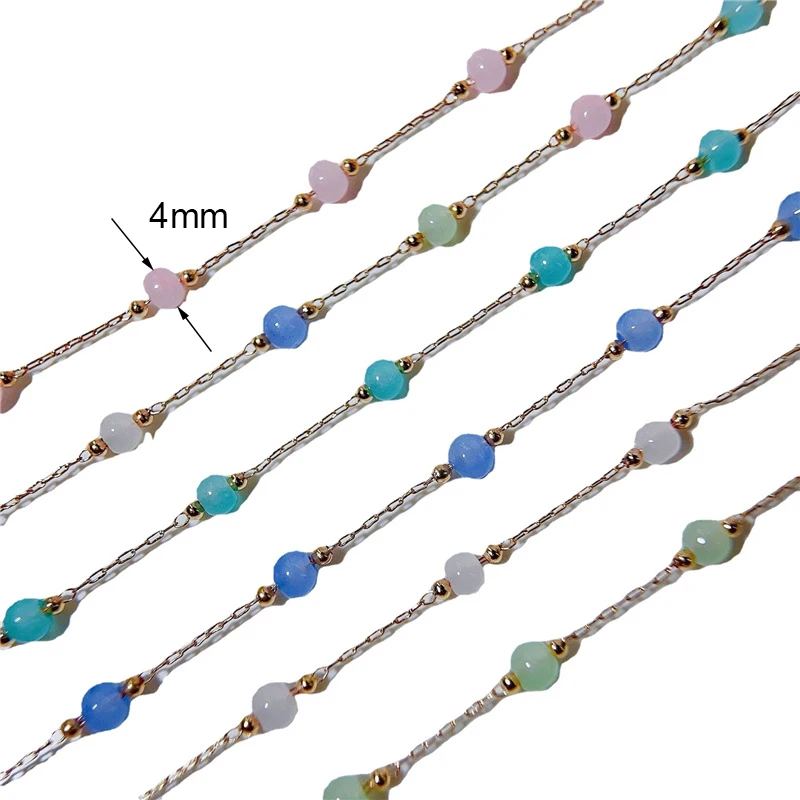 1meter Natural Stone Opal Bead Link Chains Lot Copper Metal Necklace Bracelets Chains Bulk for Diy Jewelry Making Accessories