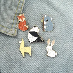 Origami Animal Enamel Pin Custom Fox Panda Koala Alpaca Rabbit Brooch Bag Clothes Lapel Pin Badge Cartoon Jewelry for Kid Friend