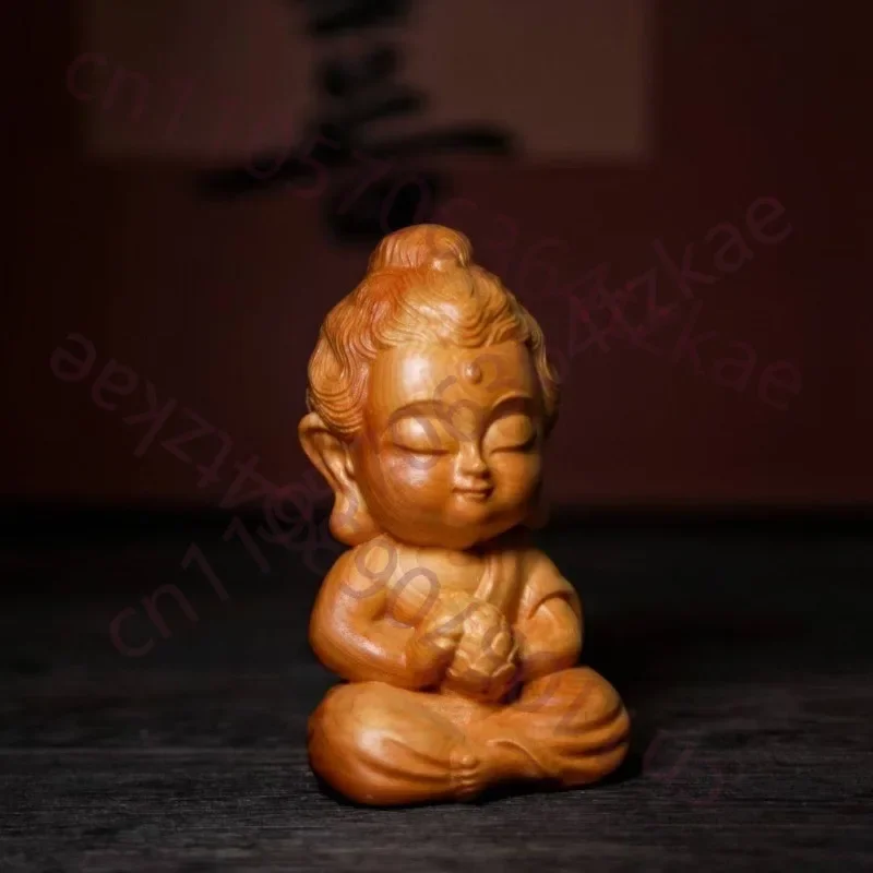 Hand-Carved Thuja Wood Mini Lotus Buddha Statue - 3.3