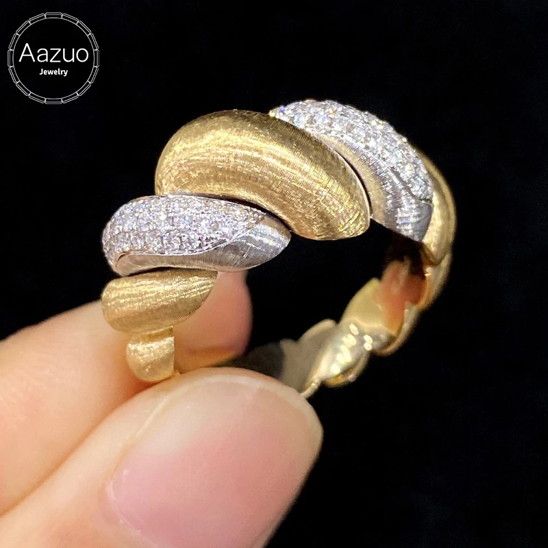 

Aazuo Vintage Style 18K Solid Yellow Gold Real Diamond Luxury Twisted Patter Ring Gift For Woman Engagement Party Charm Jewelry