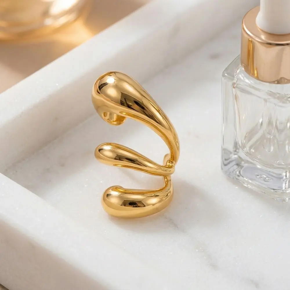 Simple Alloy Multilayer Hollow Ear Clips Water Drop Irregular Shape Fake Piercing Earrings Gold Silver Ear Cuff Jewelry Daily