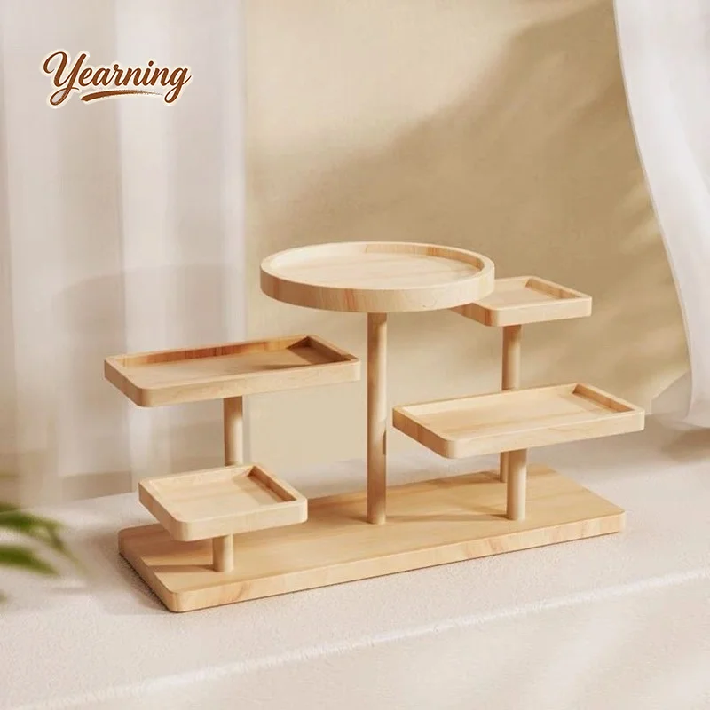 Wooden Display Stand Jewelry Tiered Rack Booth Creative Storage Shelf for Snack Succulent Instagram Decor