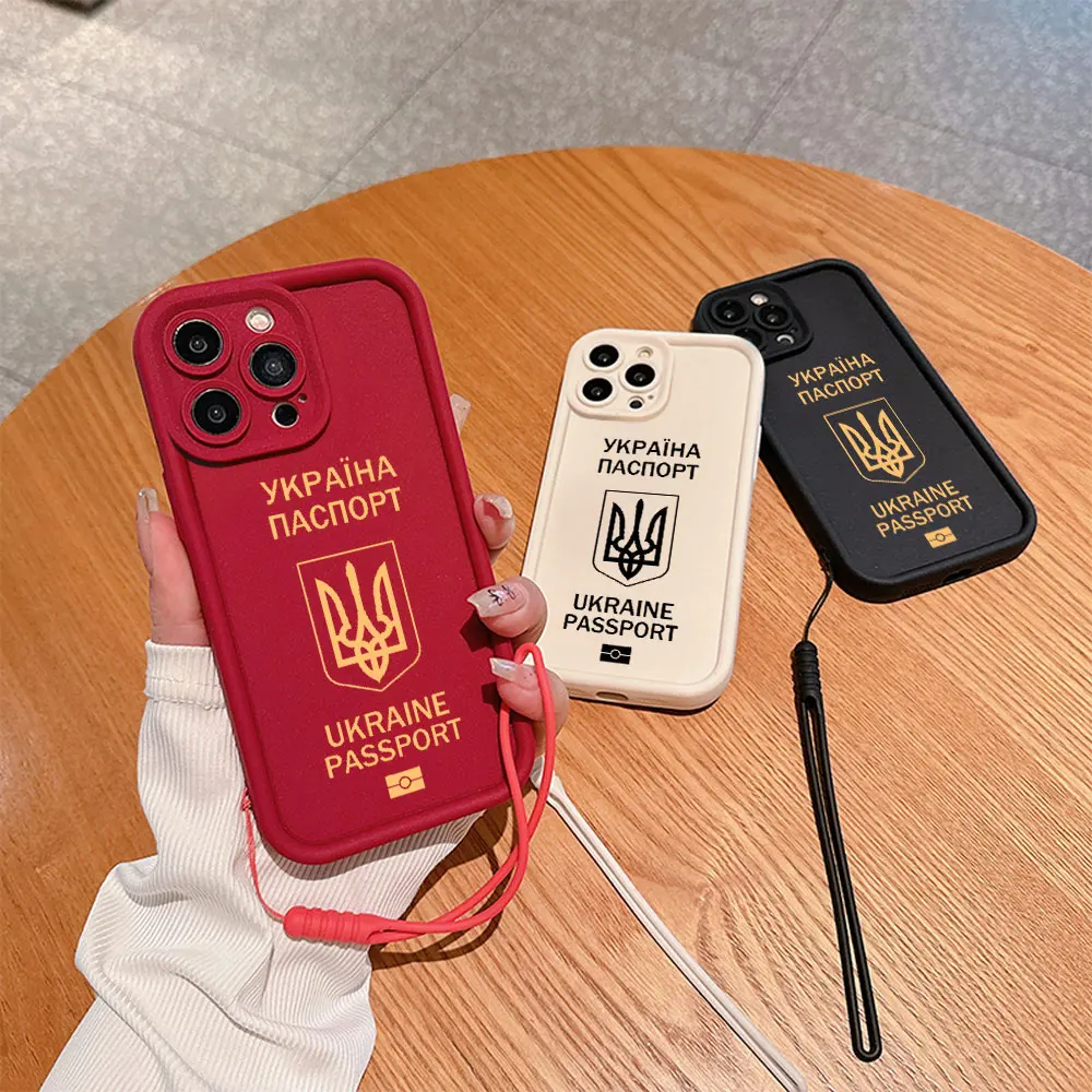 Ukraine Kharkiv Passport Phone Case for IPhone 16 15 14 13 12 11 Pro Max Mini XR XS X 7 8 Plus Soft TPU Cover With Hand Strap