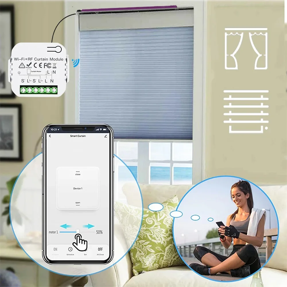 Tuya Smart Life WiFi 433Mhz Blind Curtain Switch with RF Remote for Electric Roller Shutter Google Home Alexa Smart Home Control