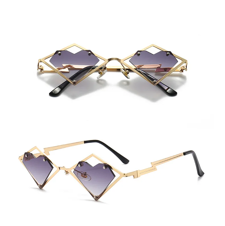 Metallrahmen Herz randlose Sonnenbrille Frauen Männer Steampunk Luxusmarke Sonnenbrille weibliche Farbverlauf Hip Hop Brillen UV400 Farben – Detail 7
