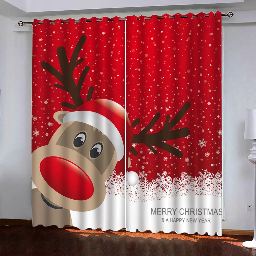 2 piece set of Red Christmas Outfit Santa Curtain - Digital print - Polyester - perfect for living room, kitchen, bedroom