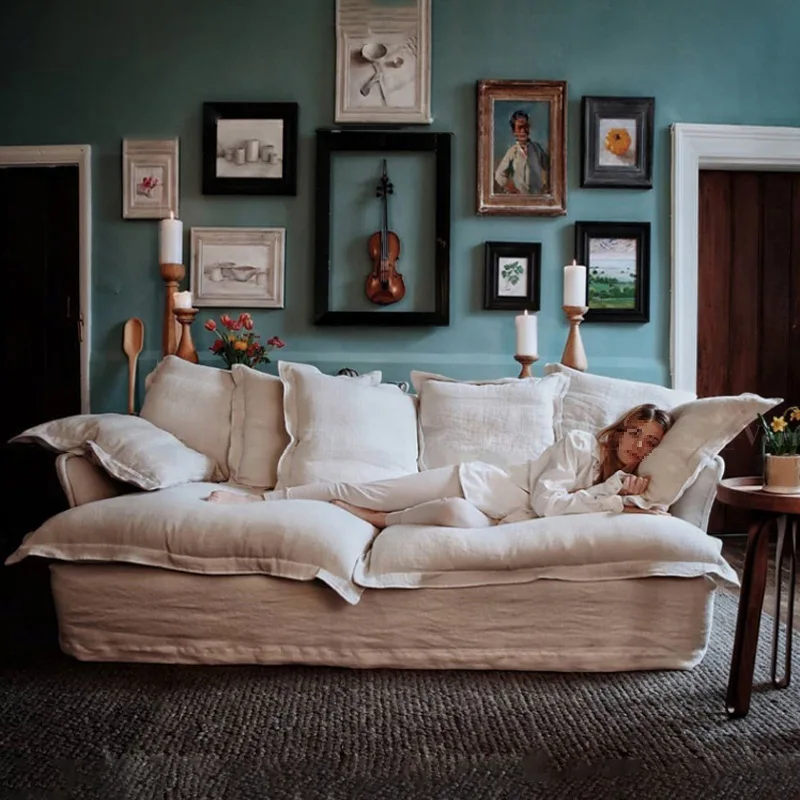 Down sofa super soft living room double removable and washable Nordic Japanese lazy fabric, cloud sofa small apartment