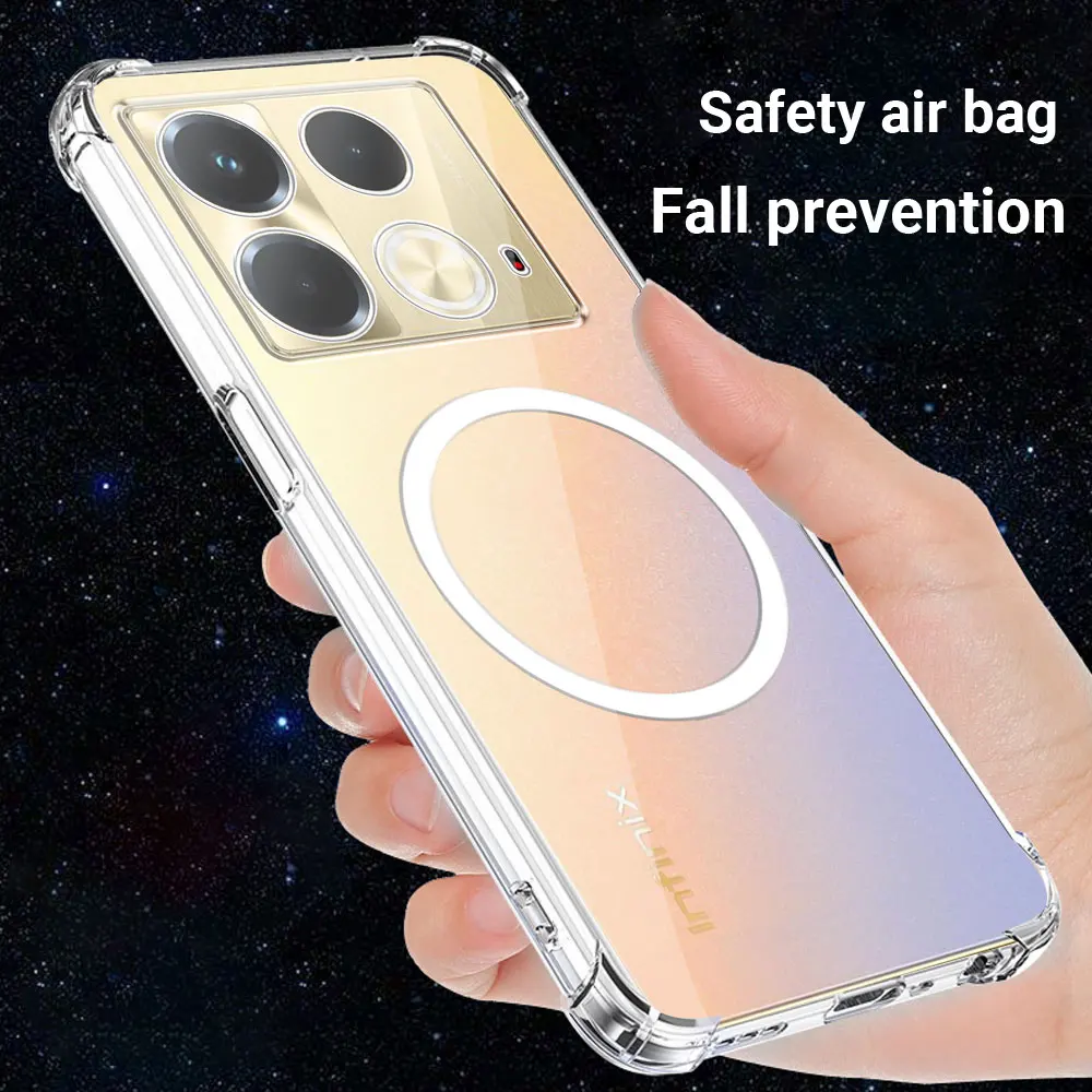 Infinix Note 40 Pro Plus/Note 40X 케이스 마그네틱 스티커 충격 방지 투명 소프트 실리콘 전화 케이스 Infinix Note 40 Pro 4G 5G