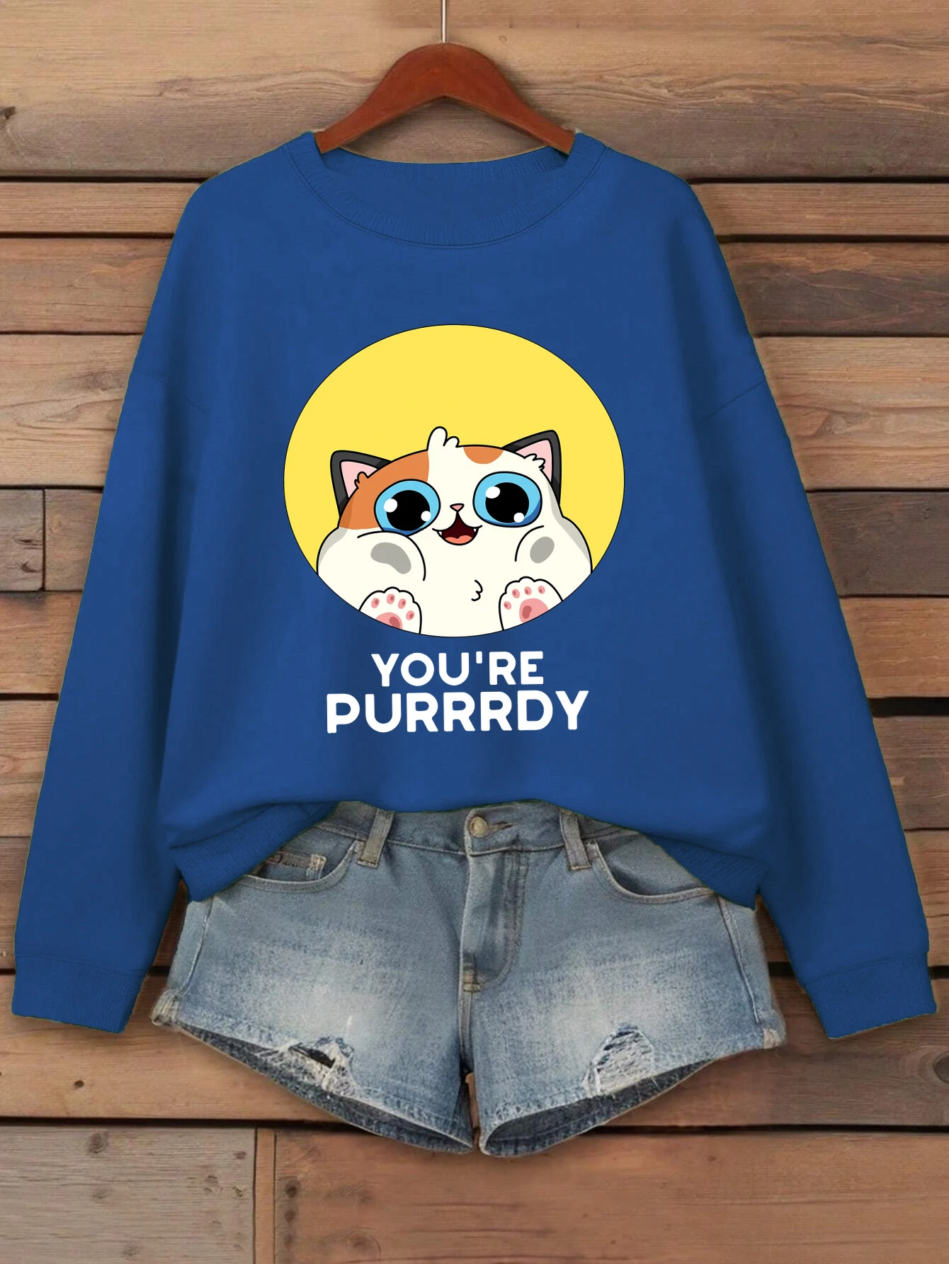 You'Re Purrrdy لطيف القط تصميم البلوز المرأة Crewneck كل مباراة الملابس عادية فضفاض الشارع الشهير الخريف كنزة صوف #2