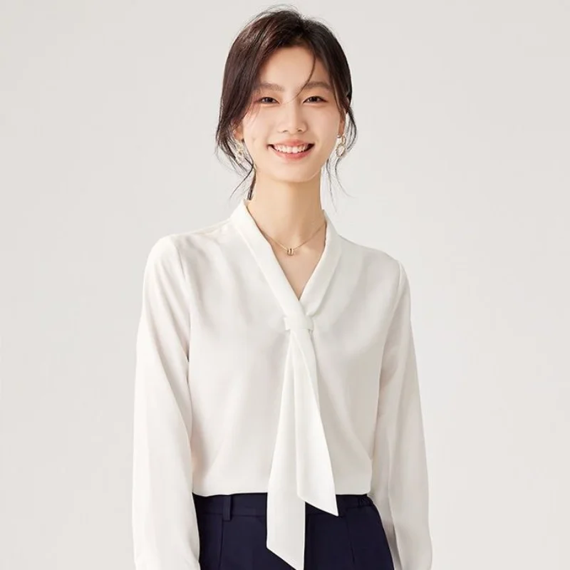 التنقل تصميم القميص الأبيض بأكمام طويلة الربيع والخريف نمط جديد غاسل مزاجه الموضة بلون رداء علوي غير رسمي #1