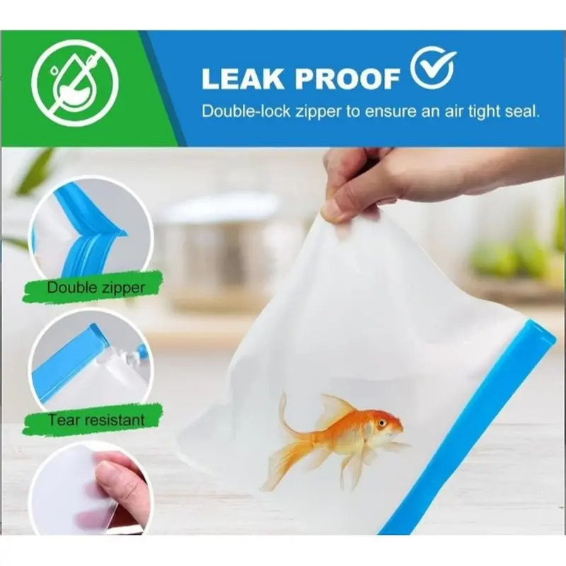 Stock Quantity Reusable Plastic Food Storage Bags 10-Pack PEVA Freezer Bags Dishwasher Safe Leak-Proof