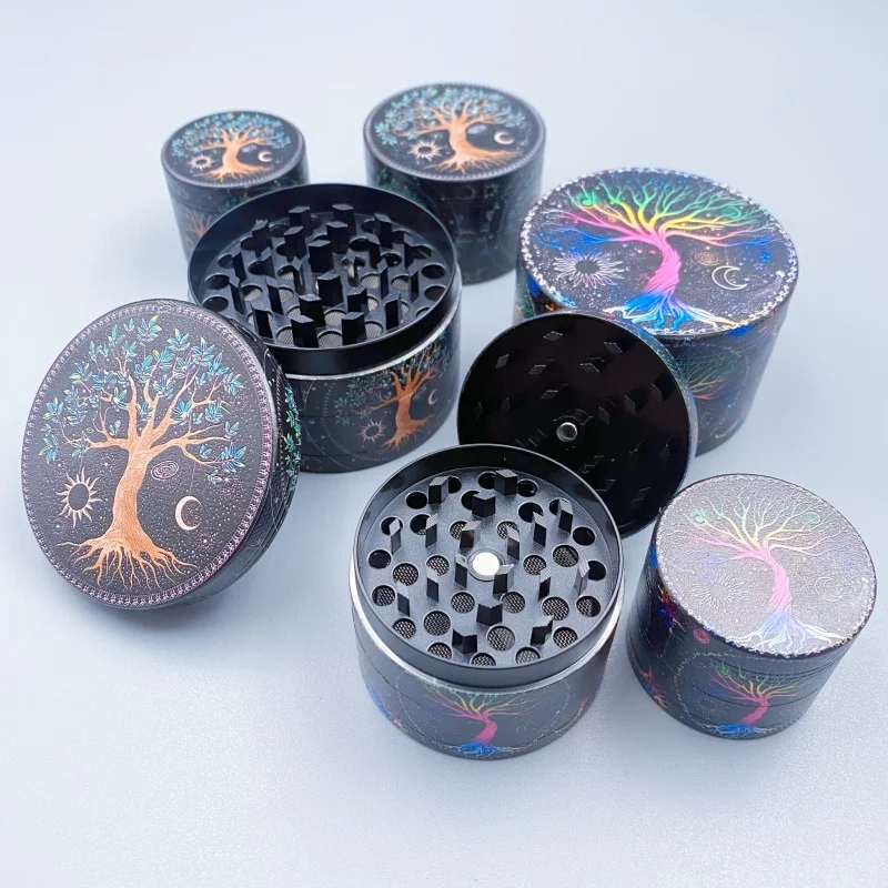40/50/60mm Boho Tree Herb Grinder 4-Layers Manual Spice Salt Mill Pepper Mortar Grass Tobacco Grinder Smoking Cigarette Tool