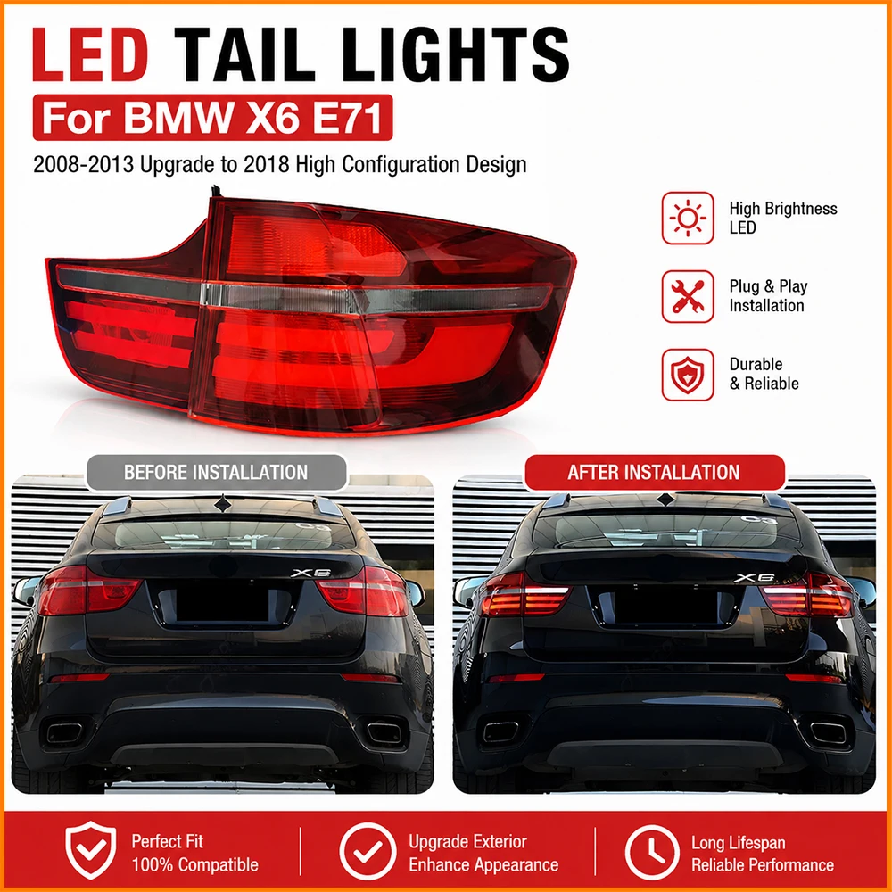 Car Light for BMW X6 E71 2008-2013 LED Auto Tailight Assembly Upgrade 2018 High Configure Design Hot Sales Tool Accessories