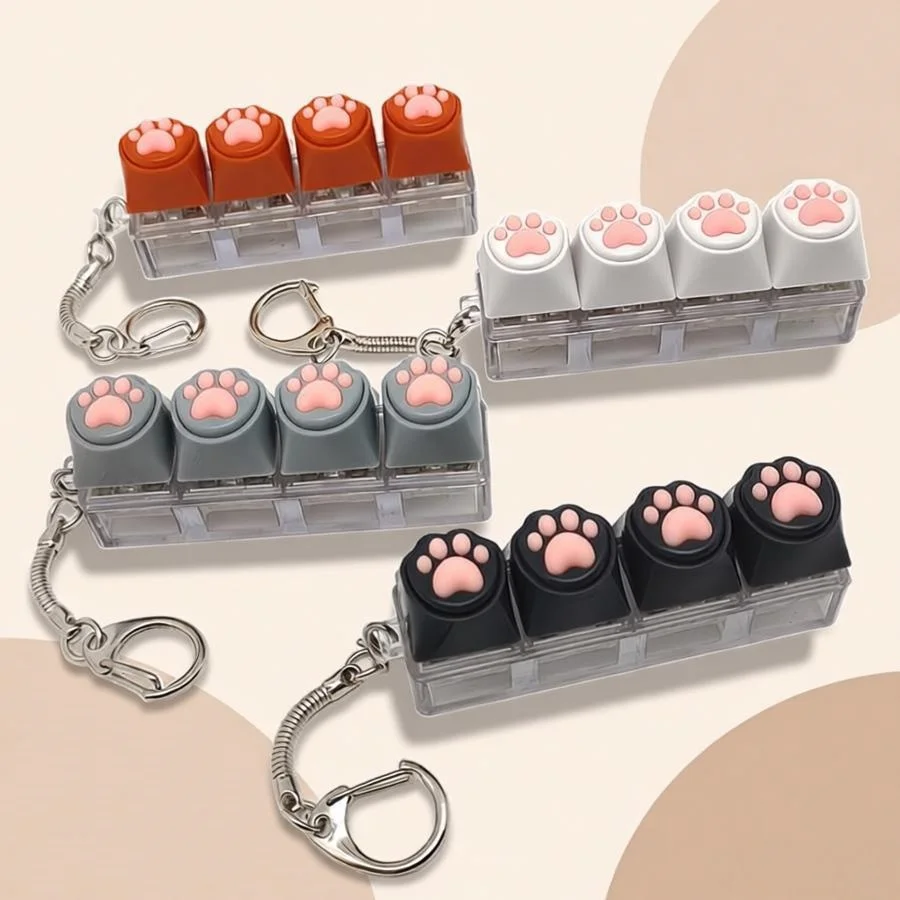 Silicone Soft Cat Claws Keychain Key Ring Pendant Mobile Phone Backpack Charm Decompression Press Tool Cute Desktop Accessory