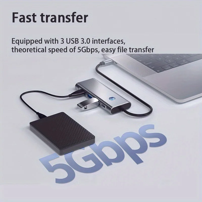 7 in 1 USB C Hub for MacBook Portable USB 3.0 5Gbps SD TF 3.0 Card Reader Multiport Adapter HDMI-Compatible for Monitor