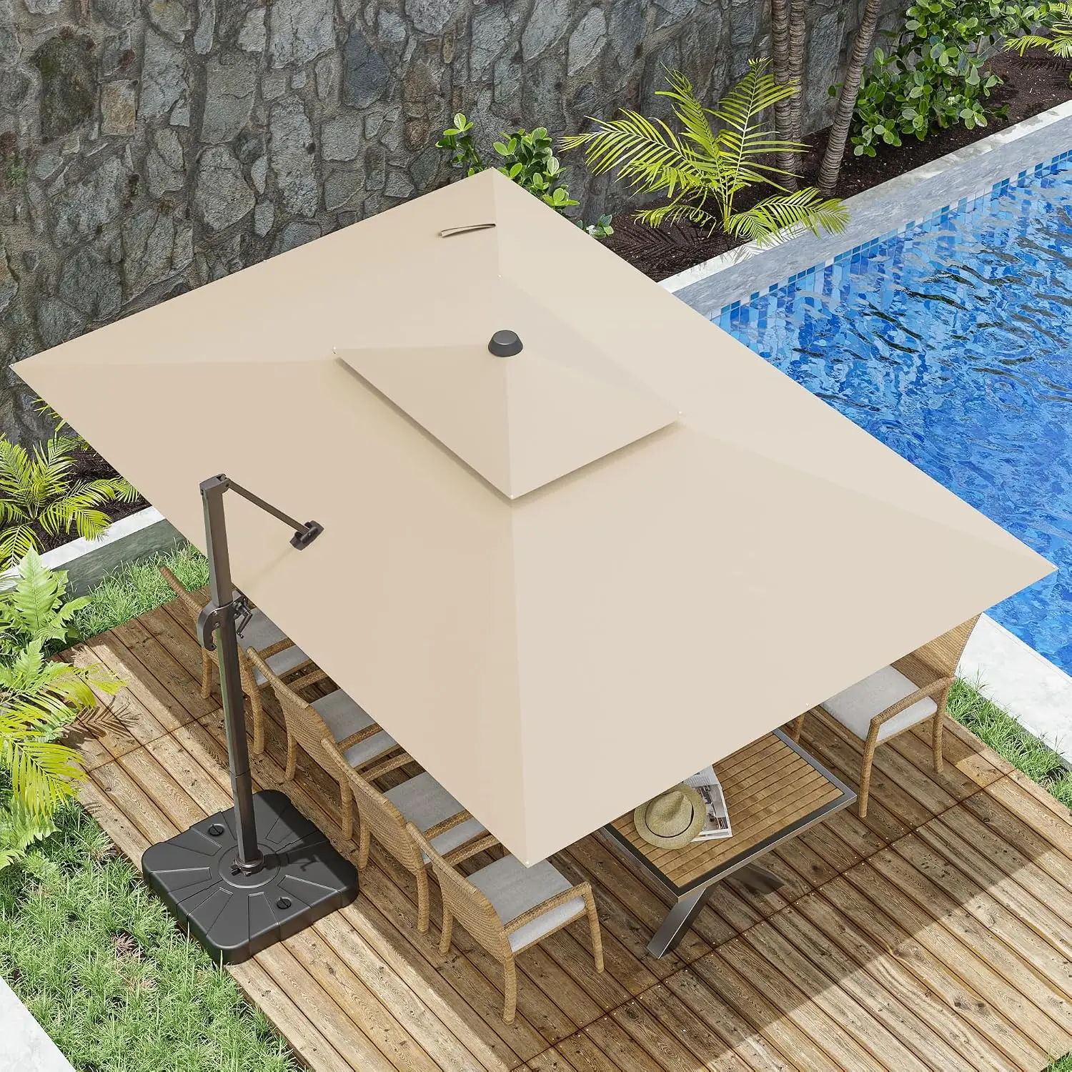 10x13FT Double Top Cantilever Patio Umbrella 360° Rotation Outdoor Garden, Customized