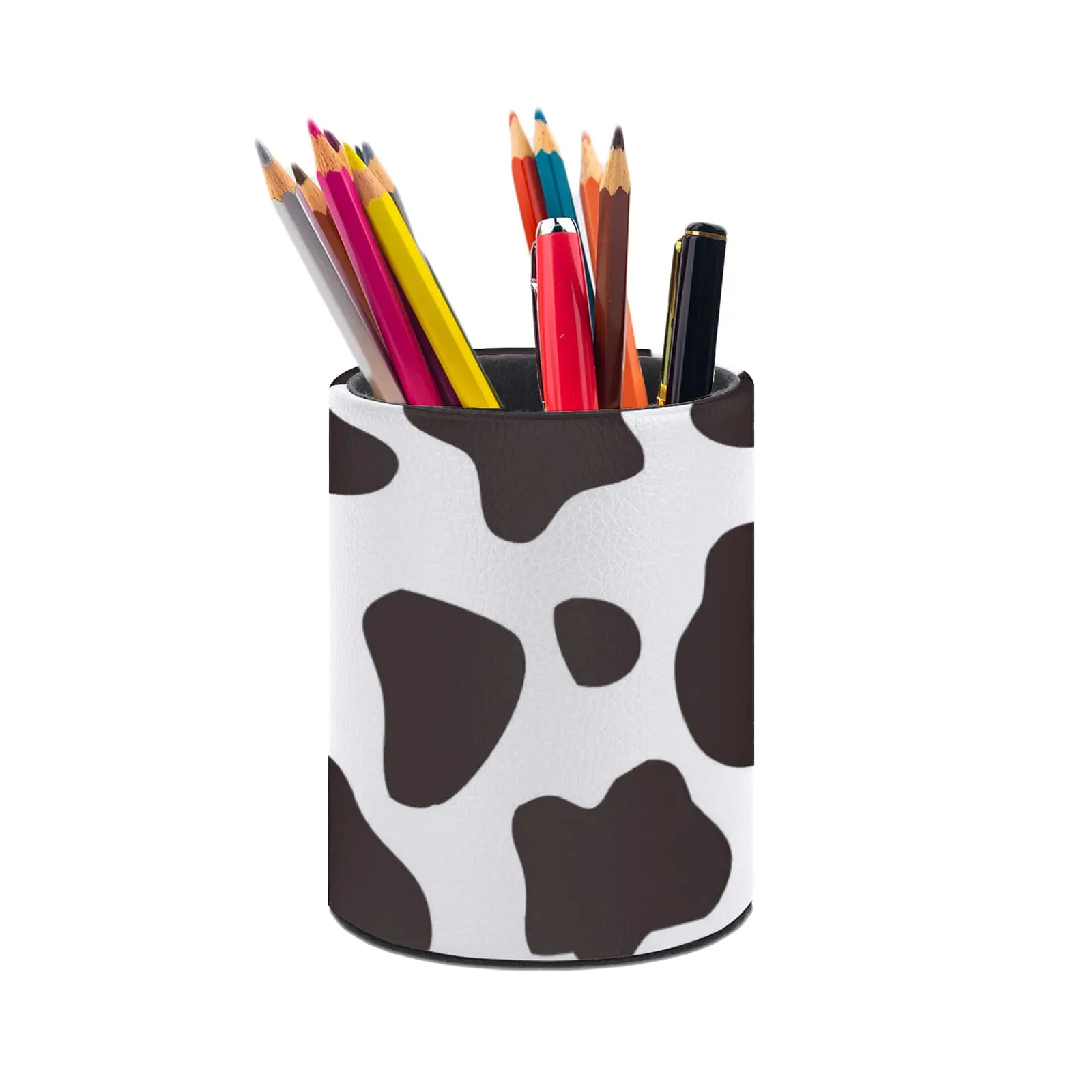 Cute Dairy Cow Pencil Holder for Desk Organizer Stand Pen Cup Leather Makeup Brush Holders Stationery Caddy Classroom Study Gift