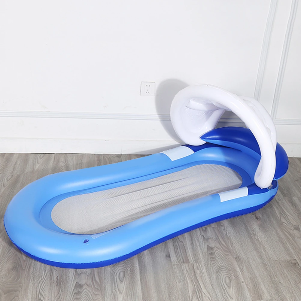 Aufblasbares schwimmendes Bett, Wasser-Hängematte, Liege, Pool, See, Strand, PVC-Sonnenschutz, Armlehnen, faltbar, schwimmfähig, bequem, Blau