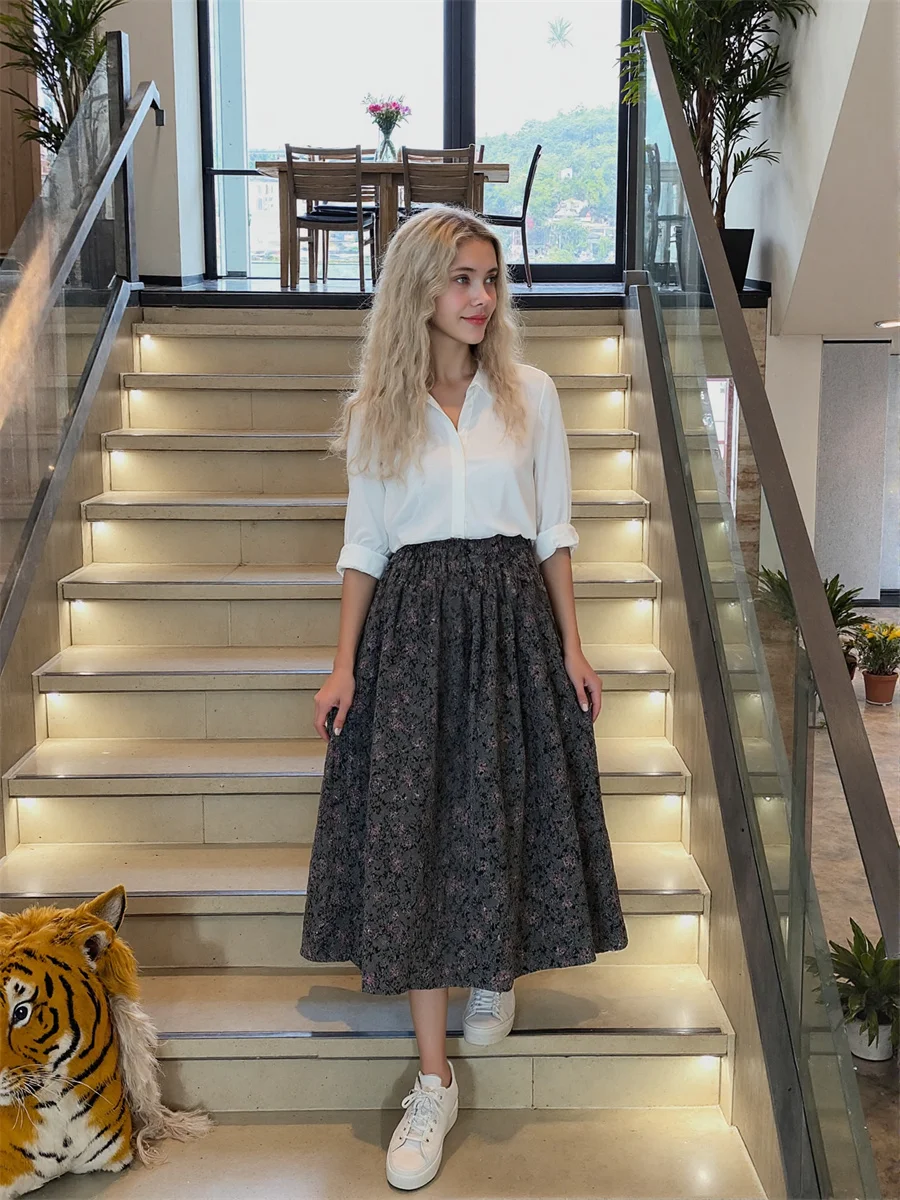 

Юбки миди с цветочным принтом, женские плиссированные многослойные сетчатые юбки с блестками и рюшами на талии, аппликация, художественный колледж, элегантный, модный