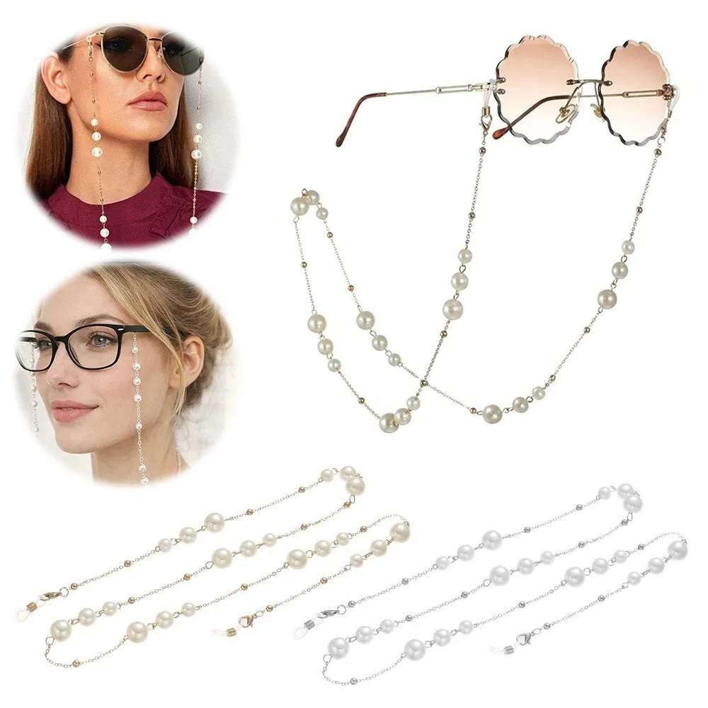 Fashion Pearl Beaded Sunglass Chain Hanging Cord Adjustable Glasses Chain Nonslip Anti Drop Eyeglass Lanyard Eye Accessories