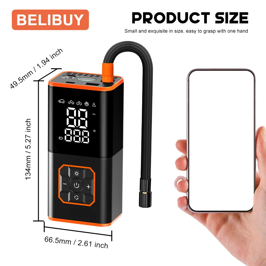 Digital Display Wireless Rechargeable Portable Mini Air Compressor, Car Tire Inflator Pump, Lightweight Handheld Inflation Tool Multipurpose for Car Tyres, Basketball, Rugby, Volleyball and Other Inflatable Sporting Goods