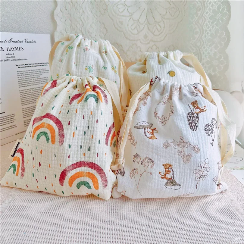 Naturalne bawełniane torby do przechowywania mamusi Outdoor Baby Diaper Carrier Cute Sunshine Rainbow Printing Drawstring Pouches