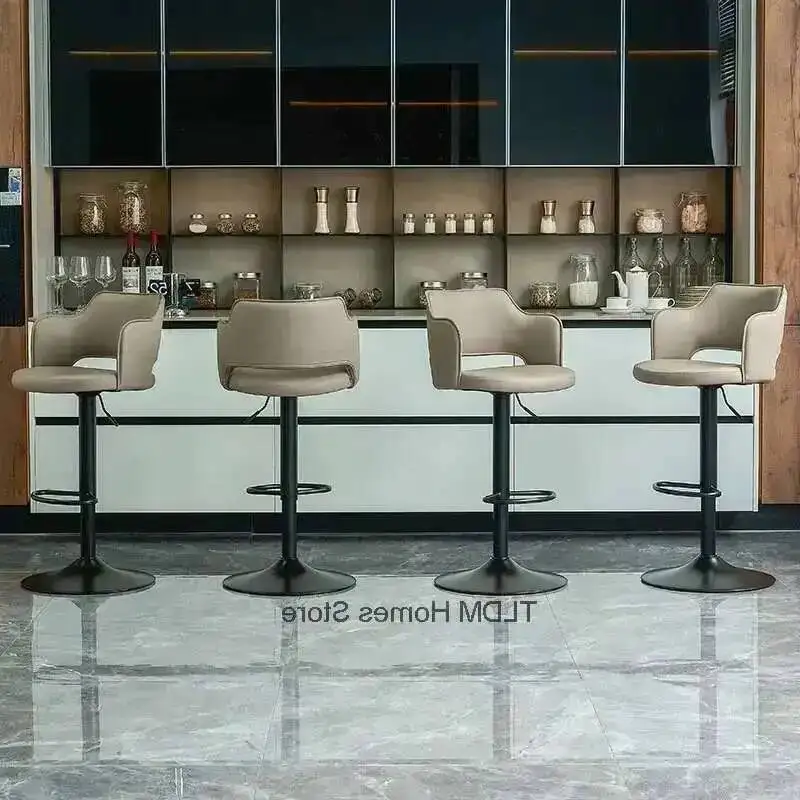 

Современные простые стулья Island Simple Chairs с кованой спинкой, железные кожаные барные стулья с подъемным механизмом и поворотным сиденьем для кухни и дома, высокие барные стулья, мебель для бара.